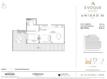 Departamento · 49m² · 2 Ambientes · Departamento en Venta en Evoque Olazabal