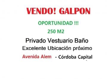 Bodega-Galpón de 3 ambientes, Córdoba · Dueño Galpón 250 m² Privado Vestuario Baño Excelente Ubicación