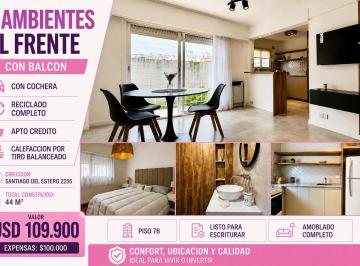 Departamento · 44m² · 2 Ambientes · 1 Cochera · 2 Ambientes Al Frente Totalmente Reciclado con Balcon y Cochera