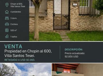 Casa · 100m² · 4 Ambientes · 2 Cocheras · Casa en Villa Santos Tesei