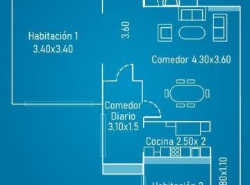 Departamento · 58m² · 3 Ambientes · Departamento en San Nicolás