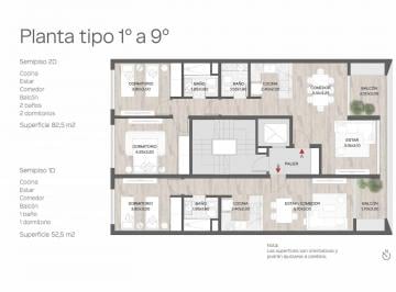 Departamento · 47m² · 2 Ambientes · Semipiso 1 Dorm. 52,5 m² Propios. Calidad Mundo Desarrollos