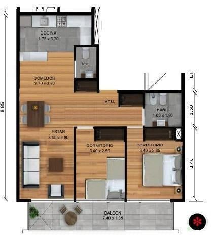 Departamento · 62m² · 3 Ambientes