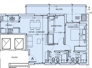 Departamento · 57m² · 3 Ambientes · Venta 2 Dorm. Balcon Norte Parrillero 2baños