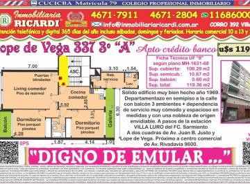 Departamento · 108m² · 4 Ambientes · Digno de Emular Semipiso Al Frente 3 Amb. + Hab. de Servicio