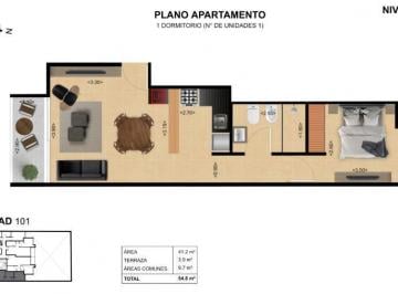 Departamento · 41m² · 2 Ambientes · Venta Apartamento 1 Dormitorio en Cordon