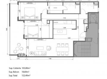 Departamento · 104m² · 3 Ambientes · Departamento de 3 Amb en Venta a Estrenar (Piso Entero)