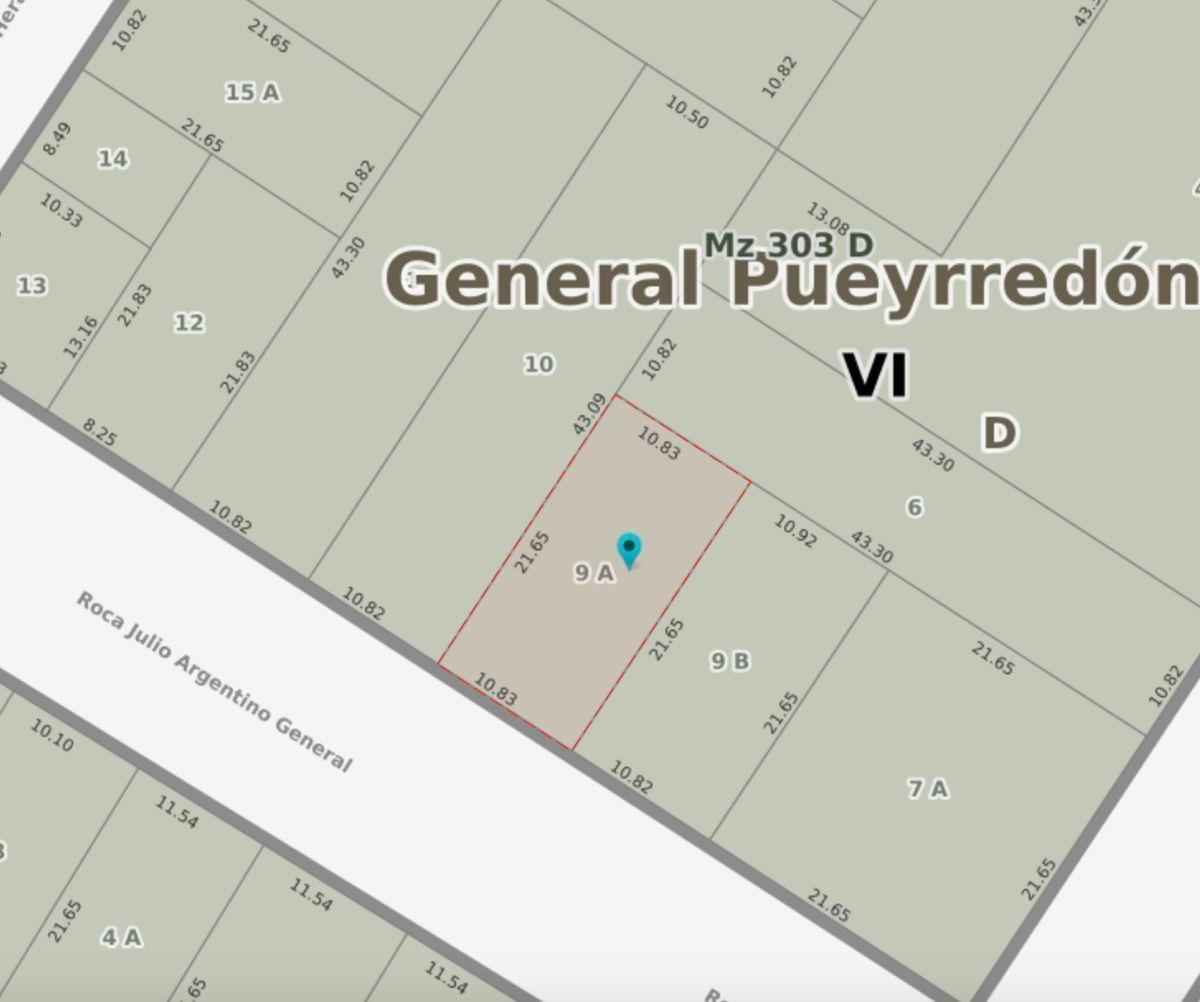 Lote ubicado en Gral. Roca entre Las Heras y Sarmiento, zona Guemes.