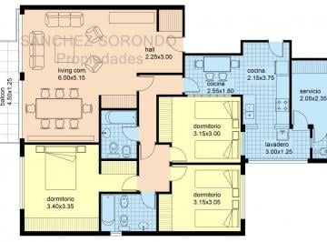 Departamento de 4 ambientes, Palermo · Edificio con Pileta, Balcón con Sol de Mañana, 3 Dorm., Cochera.