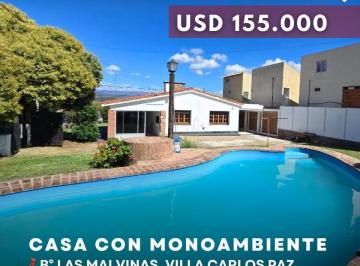 Casa · 180m² · 6 Ambientes · 1 Cochera · Venta de Casa 3 Dorm. Monoambiente C/pileta. B° Las Malvinas, Villa Carlos Paz