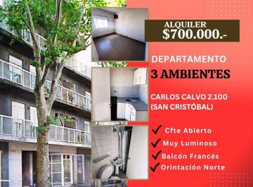 Departamento · 47m² · 3 Ambientes · En Alquiler,3 Ambientes, $700.000. - Carlos Calvo 2.100,cfte Abierto, Muy Luminoso