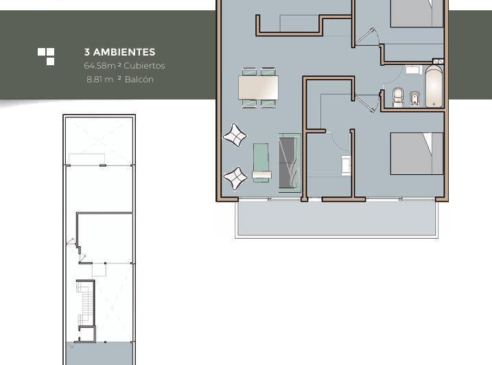 Departamento · 64m² · 3 Ambientes
