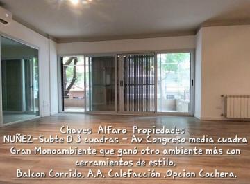 Departamento de 1 ambiente, Núñez · Un Ambiente + un Escritorio + Balcon Corrido 3c/ de Subte D Congreso de Tucumán - Opcion Cochera 49 m²