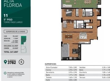 Departamento · 9865m² · 3 Ambientes · Dos Dorm. + Terraza