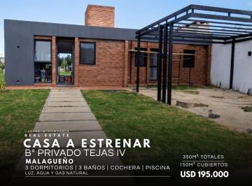 Casa · 150m² · 6 Ambientes · 1 Cochera · Casa en Venta a Estrenar de 3 Dorm. y Pileta en Planta Única en Tejas 4 – Malagueño