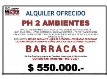 BARRACAS
ALQUILER OFRECIDO
UNIDAD PH TIPO DUPLEX FRENTE
2 AMBIENTES + PATIO + LA · Alquiler Ofrecido PH Barracas 2 Amb