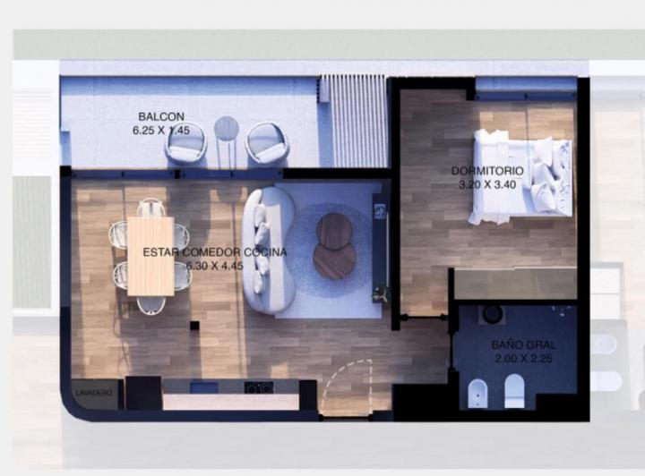 Departamento · 57m² · 2 Ambientes · 1 Cochera