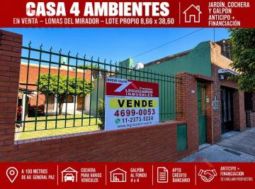 Casa · 335m² · 5 Ambientes · 1 Cochera · Casa 4 Ambientes en Venta – Lomas del Mirador – Lote Propio 390 m² – Anticipo Financiacion