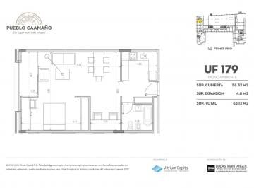 Departamento · 58m² · 2 Ambientes · 1 Cochera · Departamento de 2 Ambientes Amplios en Pueblo Caamaño Venta