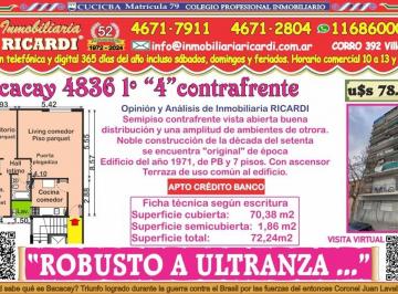 Departamento · 70m² · 3 Ambientes · Robusto a Ultranza 3 Amb de Epoca Semipiso Contrafrente