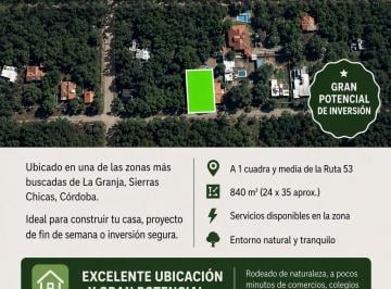 Terreno , La Granja · Terreno en Sierras Chicas a Una Cuadra y Media de La Ruta