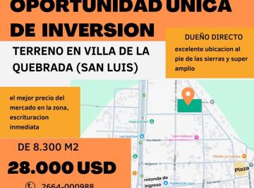 Terreno , Villa de la Quebrada · Excelente Ubicación Para Inversión Turística