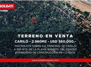 Terreno · 2960m² · Macrolote en Av Principal de Cariló - a 350 m. de La Playa