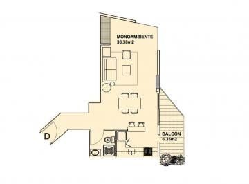 Departamento · 38m² · 1 Ambiente · Departamento Monoambiente en Venta en Construcción