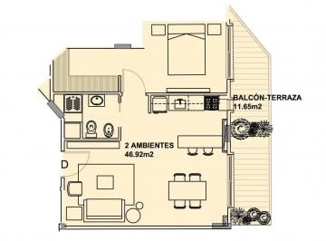 Departamento · 46m² · 2 Ambientes · Departamento de Dos Ambientes en Venta en Construcción