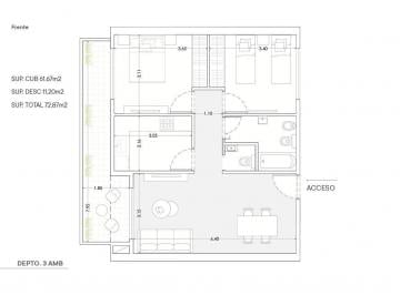 Departamento · 72m² · 3 Ambientes · Departamento 3 Ambientes a Estrenar 2 Baños Sum y Laundry - Almagro