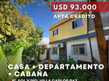 Casa · 150m² · 8 Ambientes · Venta Casa con Departamento y Cabaña en Barrio Sol y Río – Villa Carlos Paz
