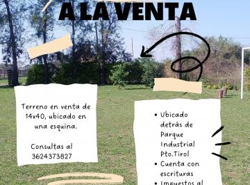 Terreno , Puerto Tirol · Vendo Terreno 14x40. en Esquina Privilegiada