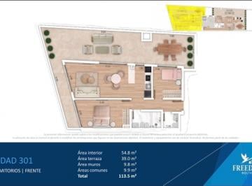Departamento · 65m² · 3 Ambientes · Venta 2 Dorm. Terraza Pocitos Pozo