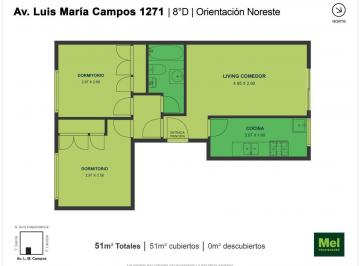 Departamento · 51m² · 2 Ambientes · 3 Ambientes| Edificio Torre | Venta en Belgrano