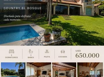 Casa · 480m² · 6 Ambientes · 6 Cocheras · Casa en Venta Country El Bosque | 4 Dorm, 3 Baños, Pileta