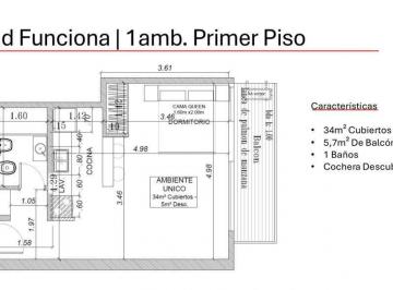 Departamento · 34m² · 1 Ambiente · 1 Cochera · Departamento en Munro