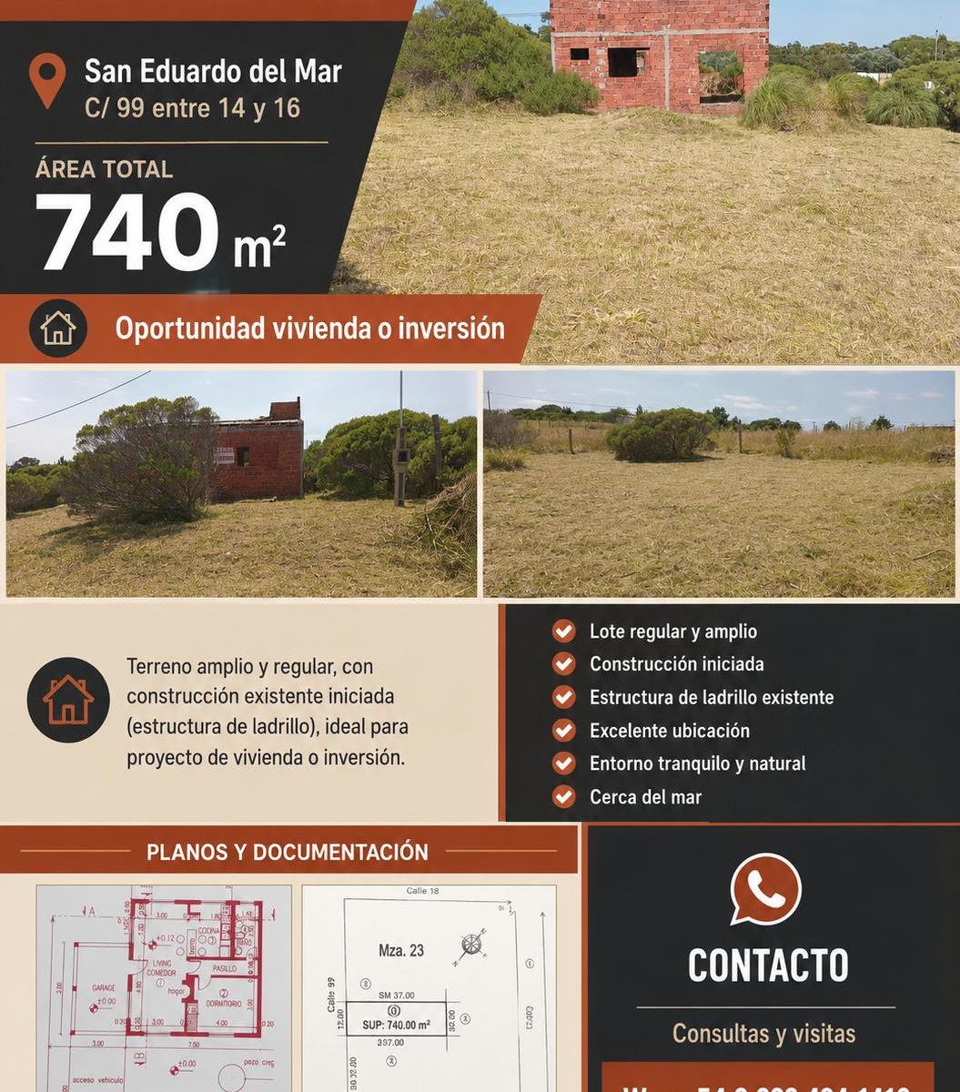 740 M2 en zona tranquila y en crecimiento, construcción iniciada con planos aprobados