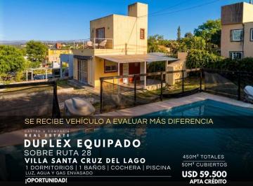 Casa · 50m² · 2 Ambientes · 1 Cochera · Venta Duplex Equipado de 1 Dormitorio, Cochera y Piscina Sobre Ruta 28, Villa Santa Cruz del Lago