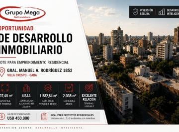 Terreno · 248m² · Lote 8.70 X 46.7 Apto Para Desarrolo de 2050 m² en Villa Crespo