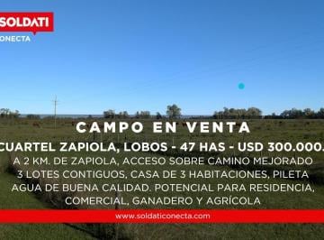 Campo · 100ha · 4 Ambientes · 47 Has en Venta con Casa y Pileta, Acceso Sobre Camino Mejorado en Zapiola, Partido de Lobos