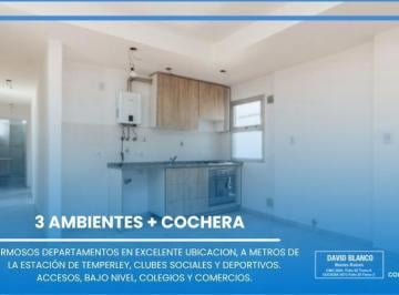 Departamento · 74m² · 3 Ambientes · 1 Cochera · Departamento en Temperley, a Estrenar, Balcón, Sum, Parrilla, Apto Credito, Permuta