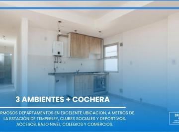 Departamento · 74m² · 3 Ambientes · 1 Cochera · Departamento en Temperley, a Estrenar, Balcón, Sum, Parrilla, Apto Credito, Permuta