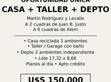 Casa · 155m² · 6 Ambientes · 3 Cocheras · Local + 2 Departamentos de 3 Ambientes. Venta en Block. Barrio San Carlos