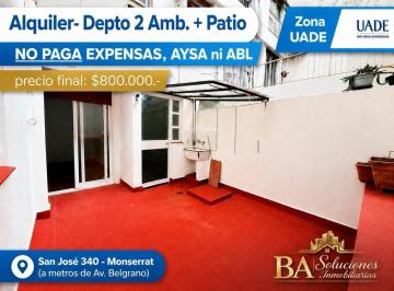 Departamento · 38m² · 2 Ambientes · Departamento 2 Ambientes con Patio en Alquiler en Monserrat - Zona Uade