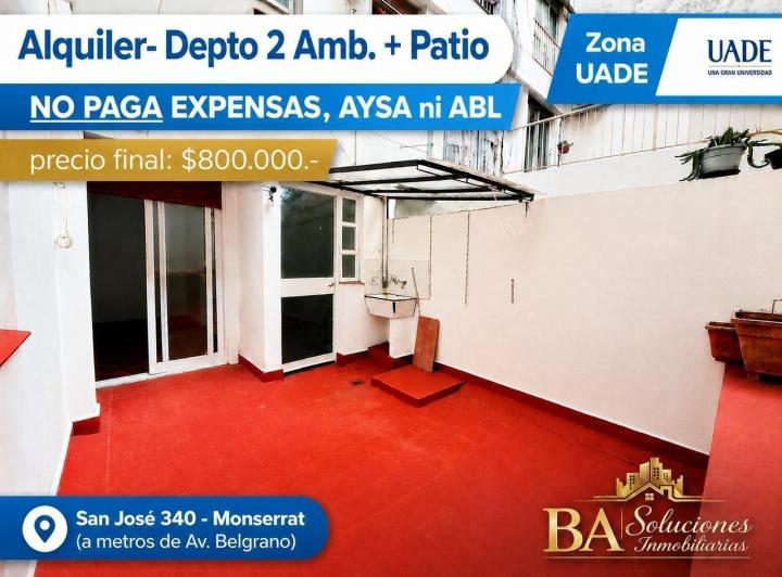 Departamento 2 Ambientes con Patio en Alquiler en Monserrat - Zona Uade