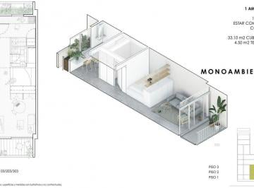 Departamento · 33m² · 1 Ambiente · Monoambiente con Cocina Separada