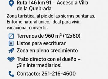 Terreno , Villa de la Quebrada · Lote 960 m² Villa de La Quebrada San Luis Listo Escritura