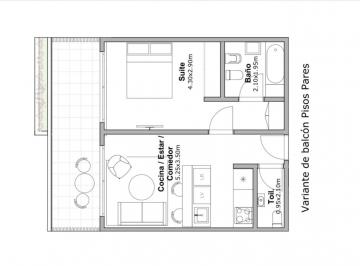 Departamento · 44m² · 2 Ambientes · 1 Cochera · Exc Ubic a Est Depto 2 Amb con Dos Bños Coch Vta en Pozo