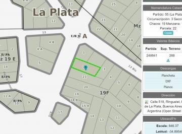 Terreno · 268m² · Lote Propio en Venta. Ringuelet. La Plata