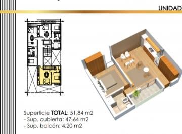 Departamento · 47m² · 2 Ambientes · Venta Departamento un Dormitorio con Balcón.